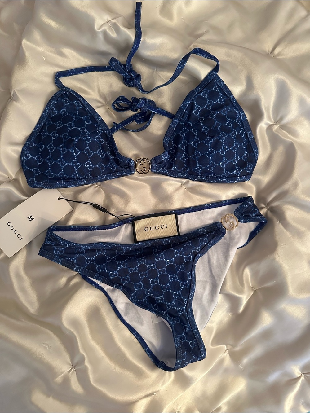 Gucci Navy GG Monogram Triangle Bikini Set